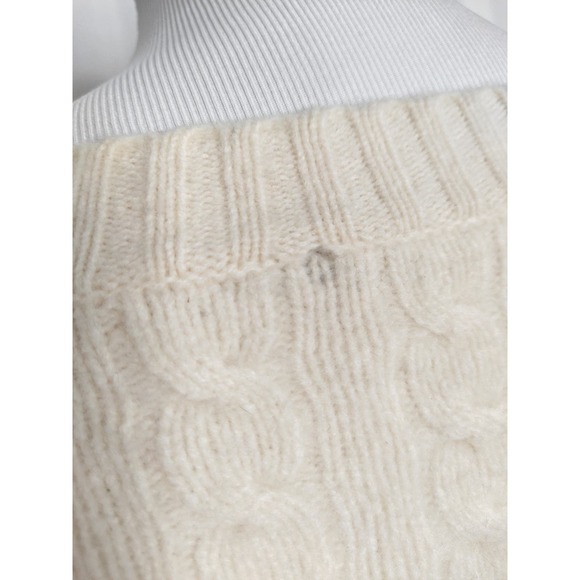 Ralph Lauren Vintage Wool Cashmere Cable Knit V-Neck Sweater Creme White Medium - Picture 5 of 8